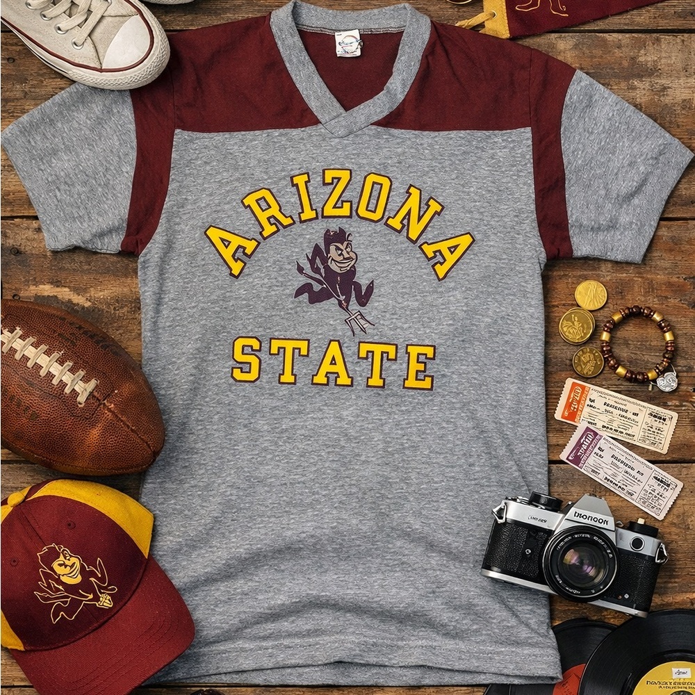 Vintage 70s Champion Arizona State Ringer Jersey Tee Sun Devils USA Large